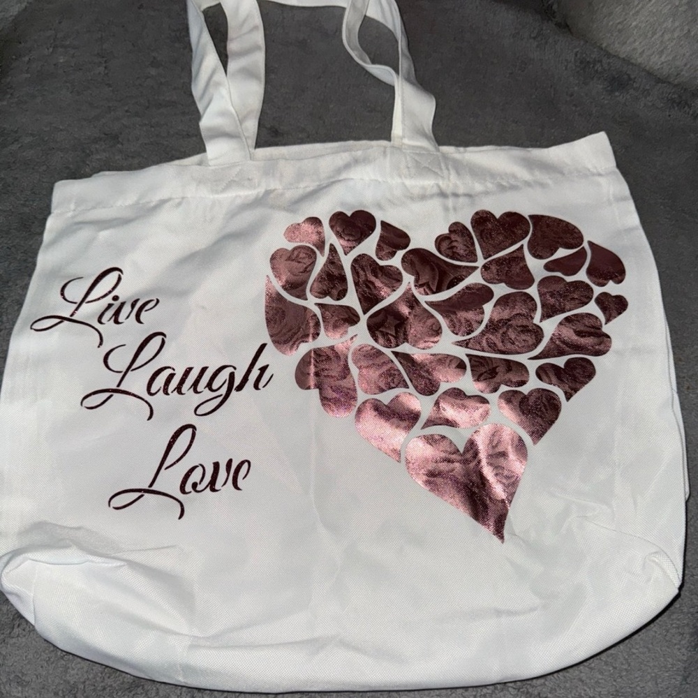 White Tote Bag with Pink Heart Design